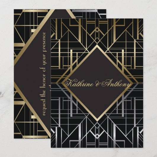 Classic Gatsby Deco Wedding Invitation G Kaart (Voorkant / Achterkant)