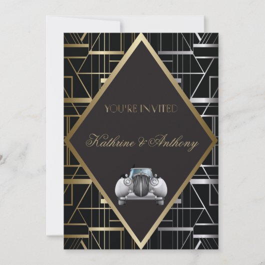 Classic Gatsby Deco Wedding Invitation Kaart (Voorkant)