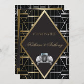 Classic Gatsby Deco Wedding Invitation Kaart (Voorkant / Achterkant)