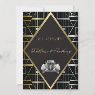 Classic Gatsby Deco Wedding Invitation Kaart