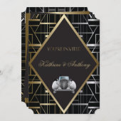 Classic Gatsby Deco Wedding Invitation Kaart (Voorkant / Achterkant)