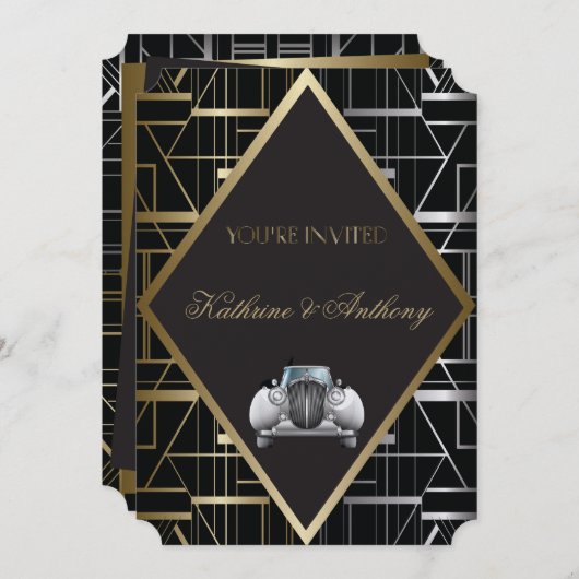 Classic Gatsby Deco Wedding Invitation Kaart (Voorkant / Achterkant)