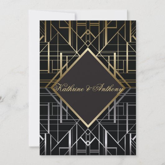 Classic Gatsby Deco Wedding Invitation Kaart (Voorkant)