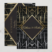 Classic Gatsby Deco Wedding Invitation Kaart (Voorkant / Achterkant)