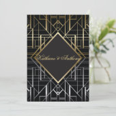 Classic Gatsby Deco Wedding Invitation Kaart (Staand voorkant)