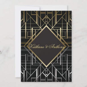 Classic Gatsby Deco Wedding Invitation Kaart
