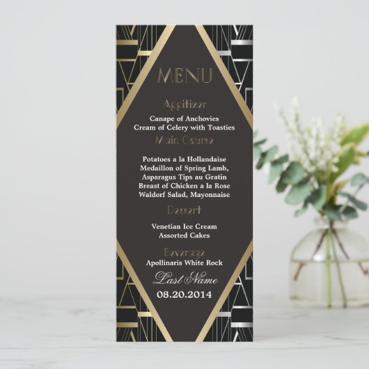 Classic Gatsby Deco Wedding Menu 2 (Staand voorkant)