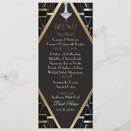 Classic Gatsby Deco Wedding Menu Chandelier (Voorkant)
