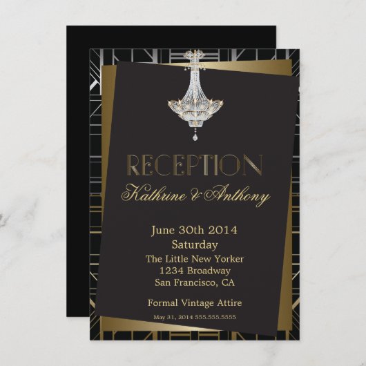 Classic Gatsby Deco Wedding Reception Kaart (Voorkant / Achterkant)