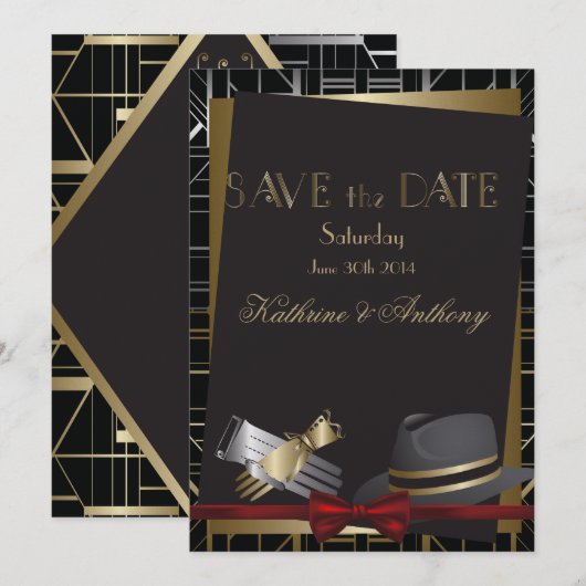 Classic Gatsby Deco Wedding Save the Date (Voorkant / Achterkant)