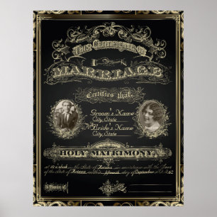 Classic Gatsby Style Marriage Certificate Poster
