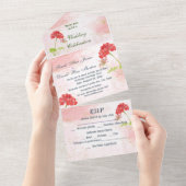 Classic Geranium Garden Flowers Waterverf All In One Uitnodiging (Afscheurbaar)