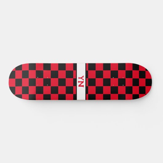 Classic Geruite Zwart en Rood Naam Initialen Persoonlijk Skateboard (Horizontaal)