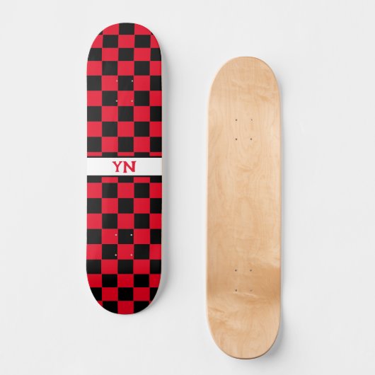 Classic Geruite Zwart en Rood Naam Initialen Persoonlijk Skateboard (Voorkant)