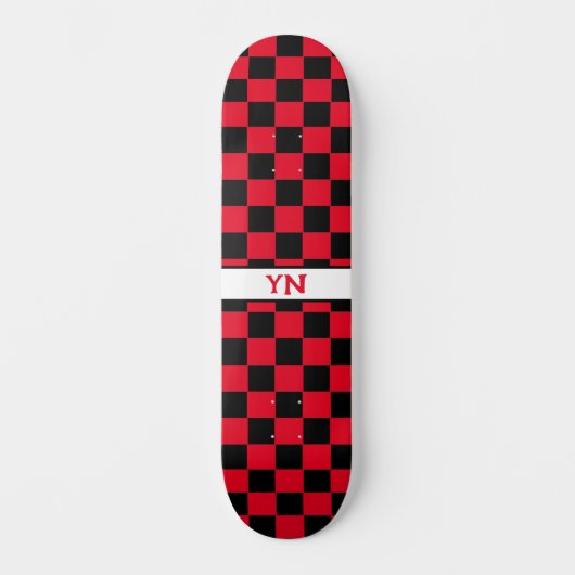 Classic Geruite Zwart en Rood Naam Initialen Persoonlijk Skateboard (Voorkant)