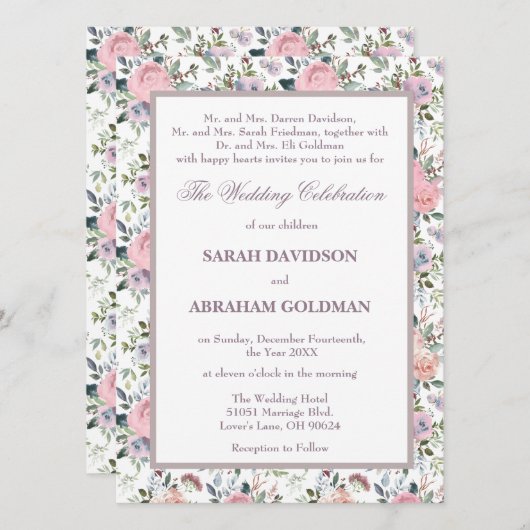 Classic gescheiden ouders Rozen bruiloft uitnodigi Kaart (Voorkant / Achterkant)