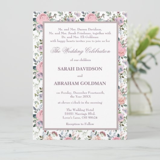 Classic gescheiden ouders Rozen bruiloft uitnodigi Kaart (Staand voorkant)