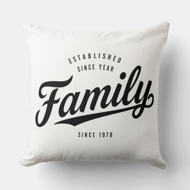 Classic Gevestigde Datum Familienaam Teken | Sinds Kussen (Voorkant)