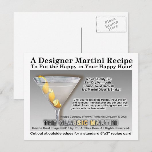 Classic Gin Martini Recipe Briefkaart (Voorkant / Achterkant)