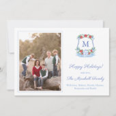 Classic Ginger Jar Red Poinsettia Crest Afbeelding Feestdagenkaart (Voorkant)