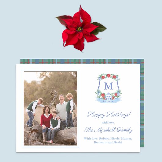 Classic Ginger Jar Red Poinsettia Crest Afbeelding Feestdagenkaart