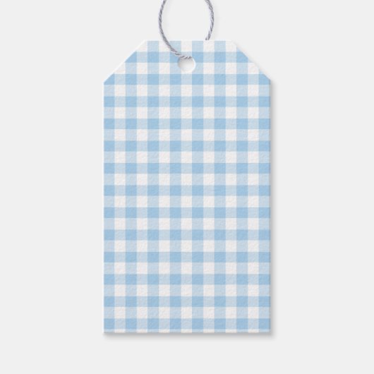 Classic Gingham Baby Blauw Cadeaulabel (Voorkant)
