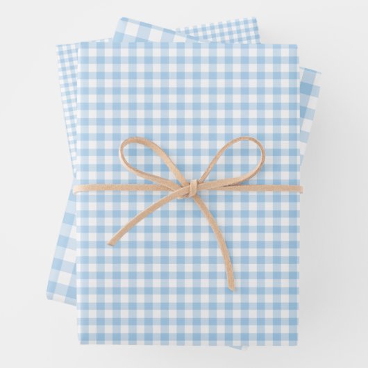 Classic Gingham Baby Blauw Inpakpapier Vel (In situ)