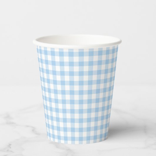 Classic Gingham Baby Blauw Papieren Bekers (Voorkant)