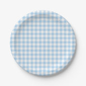 Classic Gingham Baby Blauw Papieren Bordje (Voorkant)