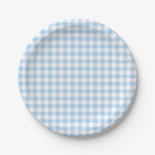 Classic Gingham Baby Blauw Papieren Bordje (Voorkant)
