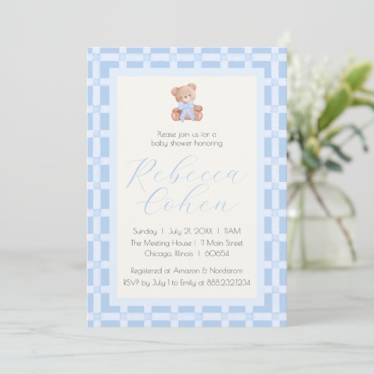 Classic Gingham Beer Baby shower Invitation Kaart (Staand voorkant)