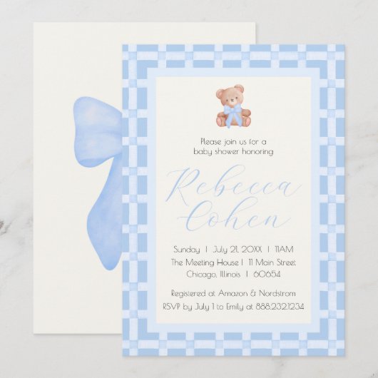 Classic Gingham Beer Baby shower Invitation Kaart (Voorkant / Achterkant)