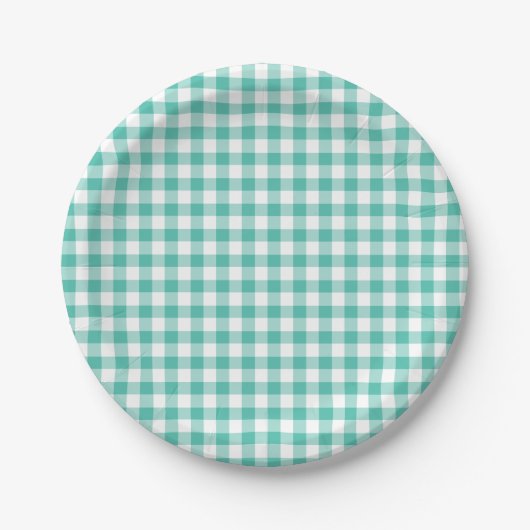 Classic Gingham Bluegrass Green Papieren Bordje (Voorkant)