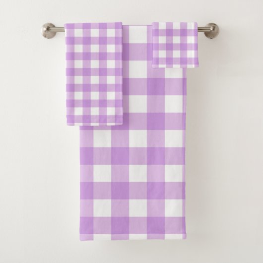 Classic Gingham Check Pset Patroon Lila Bad Handdoek (Insitu)
