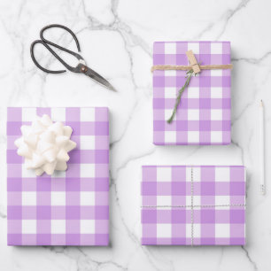Classic Gingham Check Pset Patroon Lila Inpakpapier Vel