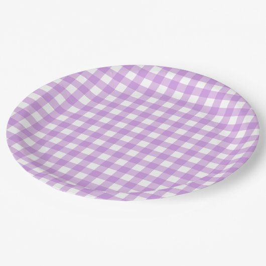 Classic Gingham Check Pset Patroon Lila Papieren Bordje (Gekanteld)