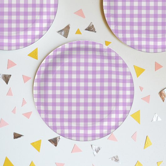 Classic Gingham Check Pset Patroon Lila Papieren Bordje
