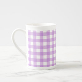 Classic Gingham Check Pset Patroon Lila Porselein Kop