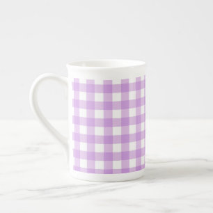 Classic Gingham Check Pset Patroon Lila Porselein Kop