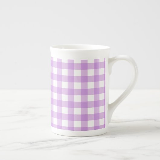 Classic Gingham Check Pset Patroon Lila Porselein Kop (Rechts)