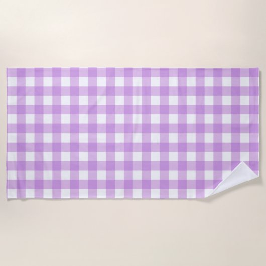 Classic Gingham Check Pset Patroon Lila Strandlaken (Voorkant)