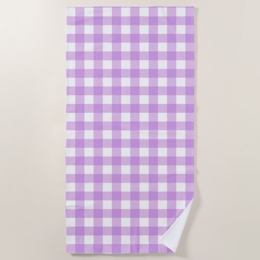 Classic Gingham Check Pset Patroon Lila Strandlaken (Voorkant)