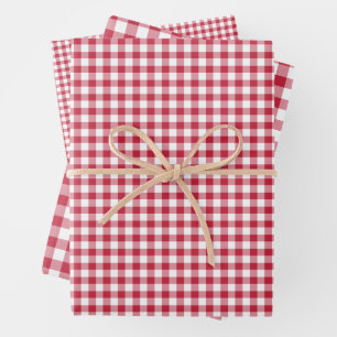 Classic Gingham Cherry Red Inpakpapier Vel