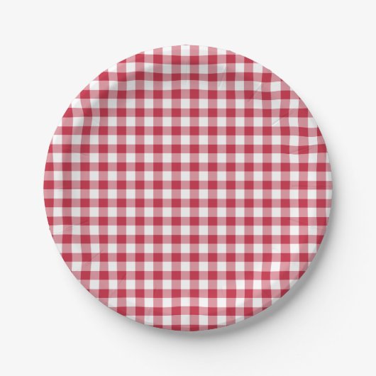Classic Gingham Cherry Red Papieren Bordje (Voorkant)