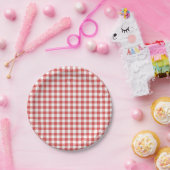 Classic Gingham Coral Red Papieren Bordje (Feest)