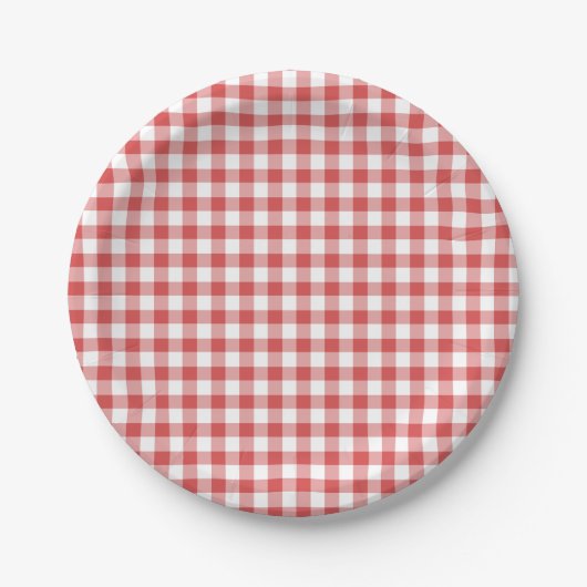 Classic Gingham Coral Red Papieren Bordje (Voorkant)