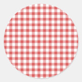 Classic Gingham Coral Red Ronde Sticker (Voorkant)
