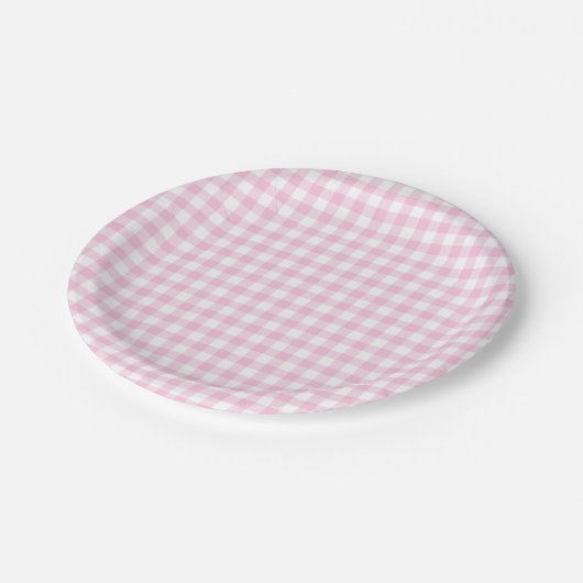 Classic Gingham Light Pink Papieren Bordje (Gekanteld)