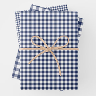 Classic Gingham Navy blauw Inpakpapier Vel