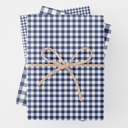 Classic Gingham Navy blauw Inpakpapier Vel (In situ)